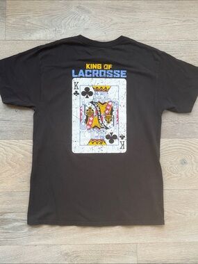 King of Lacrosse Lacrosse Unlimited Black Distressed Graphics Hanes 💯Cotton T-M